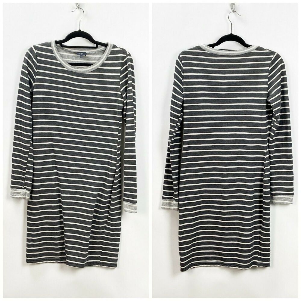 2/$30 Market & Spruce Medium Womens Gray Striped Kyle French Terry Dress - Picture 1 of 6